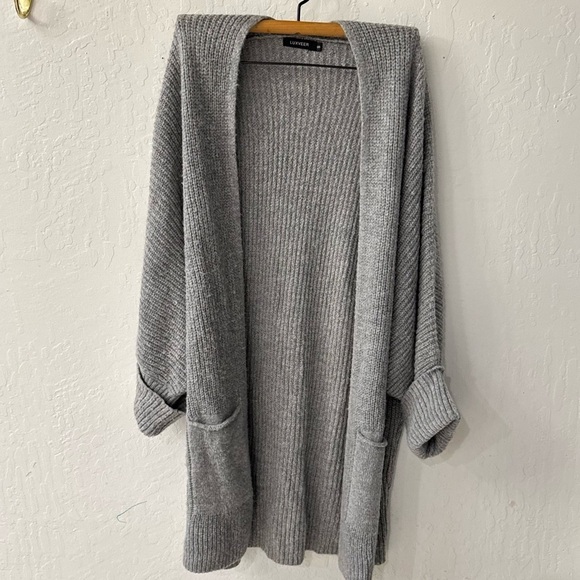 luxveer Sweaters - Luxverr Heather Gray Knit Cardigan Open Front Oversized Small